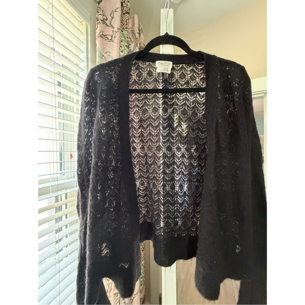 Meadow Rue by Anthropologie Black Openwork Lace Knit Cardigan-Small